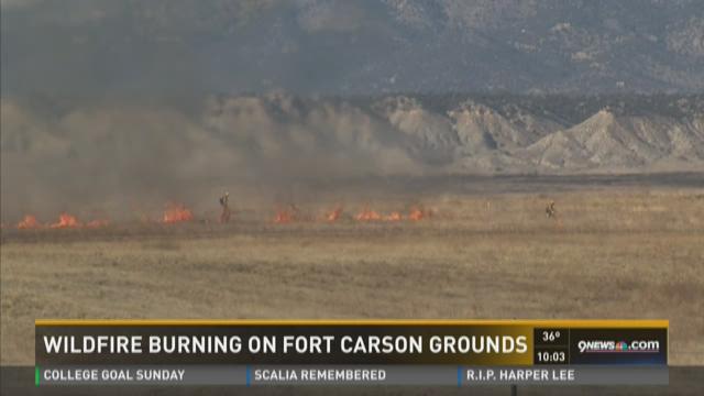 Wildfire burning on Fort Carson grounds